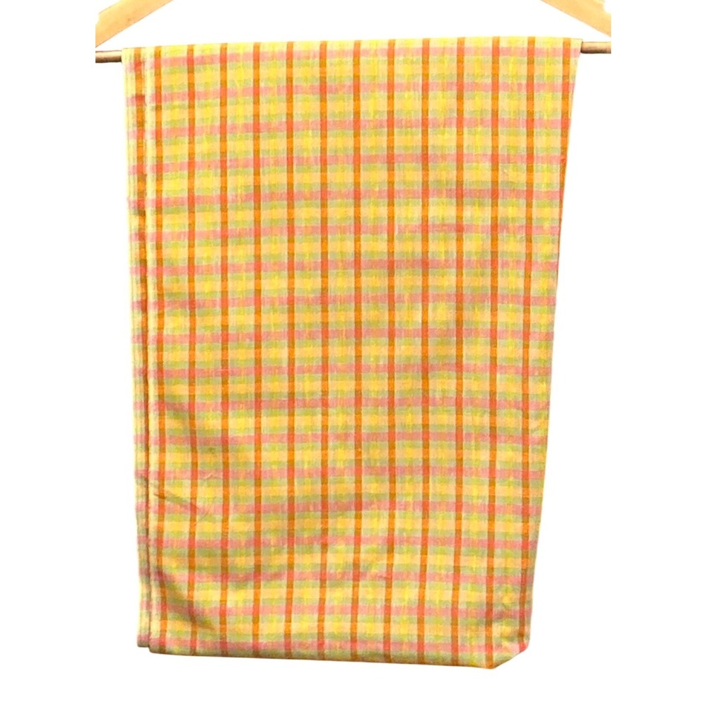Vintage Yellow Pink Plaid Fabric Retro Cottagecore MCM Pastel Summer Gingham P